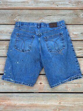 Vintage Calvin Klein Jeans Short Mens 34 Distressed Paint Splattered Denim Jorts